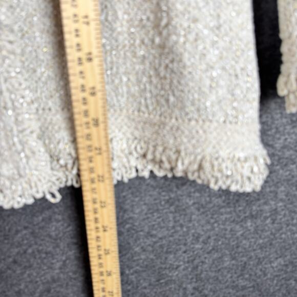 ST.JOHN Women’s Knit Cardigan Jacket Sweater P Petite Beige Metallic Fringe Trim - Picture 8 of 11